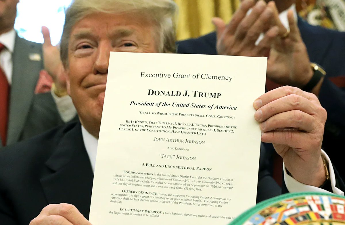MarioNawfal's tweet photo. 🇺🇸 "Donald Trump has turned the pardon process into the Hunger Games."

That quote comes from a former Justice Department official.

The White House is reportedly weighing "250 pardons for 250 years," just in time for America's Fourth of July anniversary.

But instead of going through DOJ's Pardon Attorney office, attorneys, lobbyists, and unqualified middlemen are promising access for $1-2 million a case.

"It is general knowledge in our practice that for $2 million, you can have a pardon," one white-collar defense attorney said.

Among those under consideration: a fugitive wanted in a multibillion-dollar fraud scheme, and a Grammy-winning musician convicted of helping cover it up.

What was supposed to be clemency is starting to look more like... an auction.

Source: The Atlantic / Writer: Michael