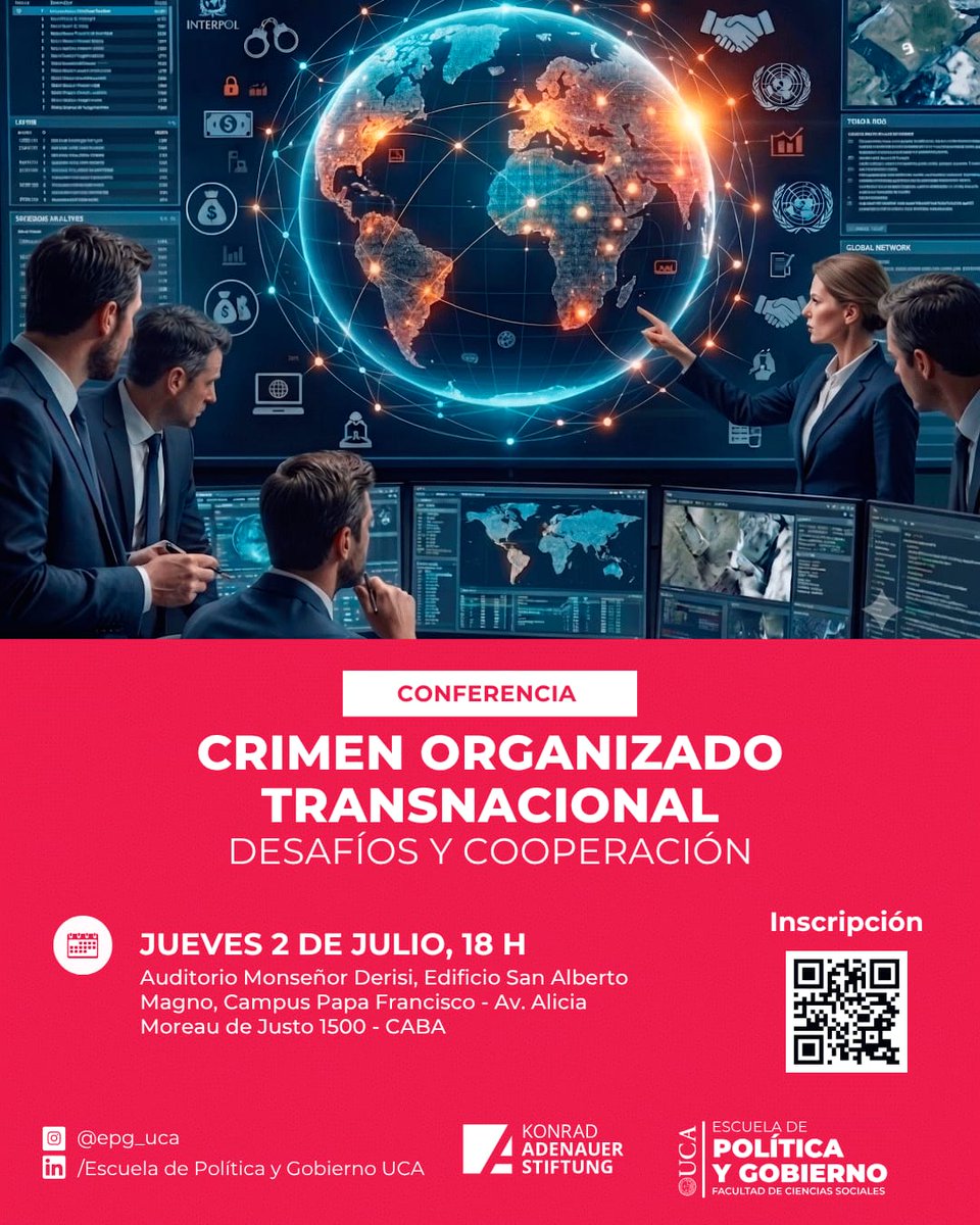 KAS_Argentina's tweet photo. 📢 Conferencia: Crimen Organizado Transnacional: Desafíos y Cooperación

🗓️ Jueves 2 de julio
🕕 18.00 hs
📍 Auditorio Monseñor Derisi – Edificio San Alberto Magno

Av. Alicia Moreau de Justo 1500, CABA

📝 Inscripción: https://t.co/Nm0wRhxM4d

✅ Actividad con inscripción previa https://t.co/uHa0COoqzo