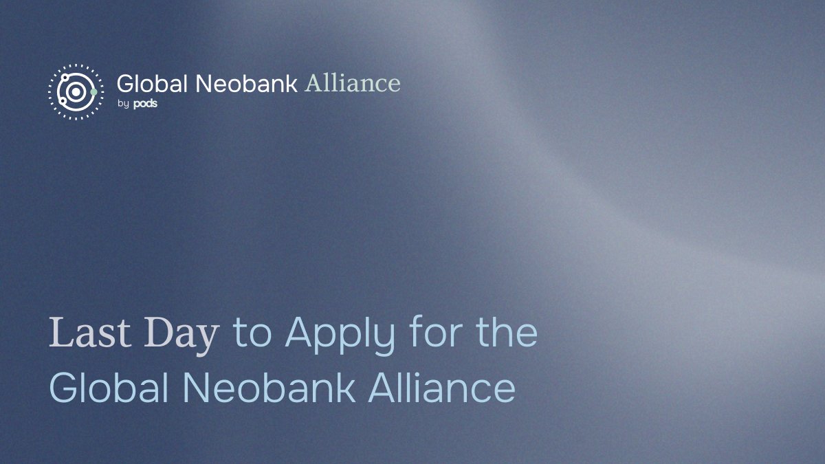 PodsFinance's tweet photo. Last call for live neobanks ready to scale.

Applications for the Global Neobank Alliance close today at 23:59 GMT-3.

Selected teams receive up to 3 months of hands-on product, engineering, and design support, $5k in launch support, direct access to leading partners, and a production-ready onchain finance stack.

We are selecting only 3–5 teams.

Apply before the deadline: https://t.co/8ypNhcqkFn