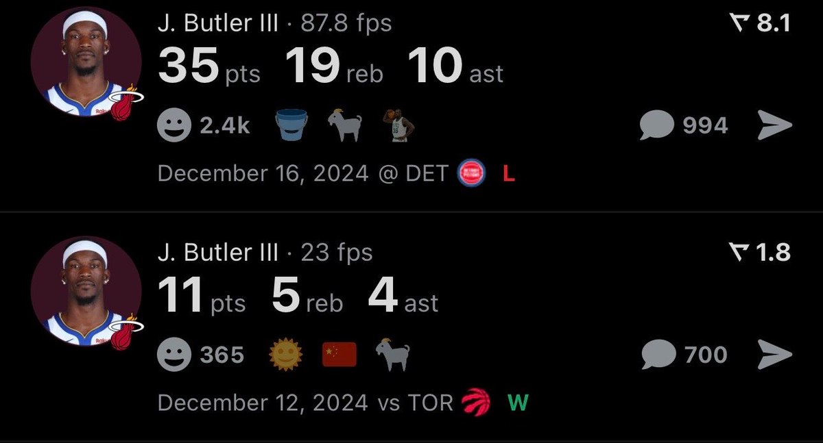 HeatForum's tweet photo. This got me wondering. All of this was in the same season.

The first one with 3p, 4r, 5a was opening night.

The Detroit game was a “look what I can do, pay me!” game.

That second half of the season w/ the dubs he was a completely different player in nearly the exact same role. https://t.co/LCJhJwUJNP