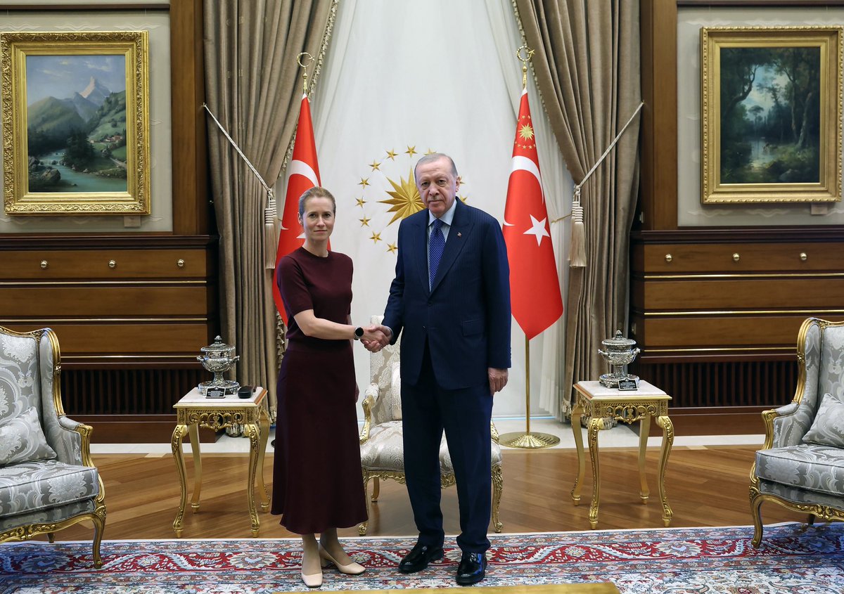 trpresidency's tweet photo. President @RTErdogan received European Union High Representative for Foreign Affairs and Security Policy and Vice President of the European Commission, Kaja Kallas, European Commissioner for Enlargement, Marta Kos, and European Commissioner for Internal Affairs and Migration, Magnus Brunner, at the Presidential Complex.
