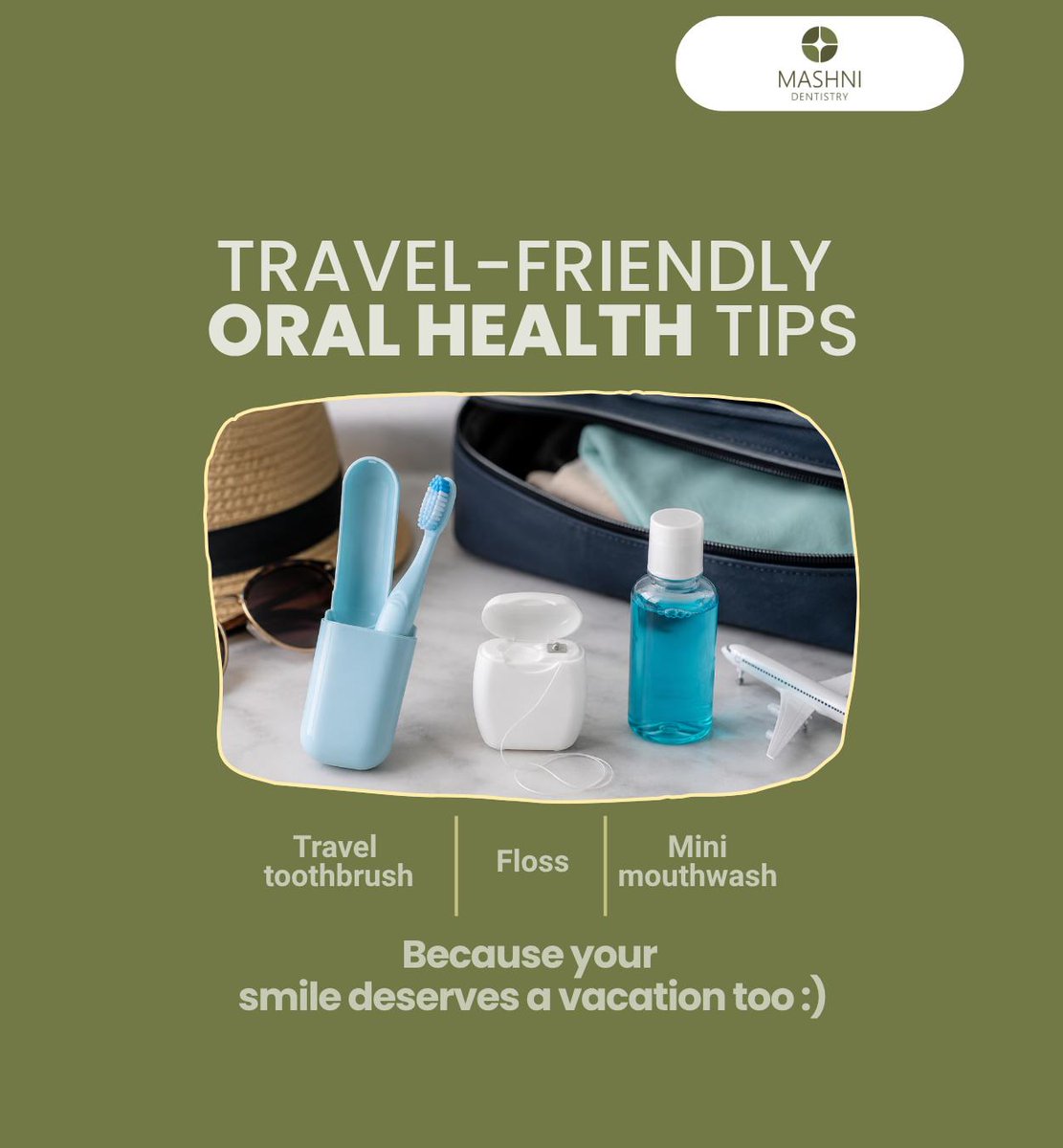 MashniDentistry's tweet photo. Keep your smile fresh while you travel by packing these essentials in your travel kit. Your smile deserves a vacation too. https://t.co/f0EQFl2EMz
#travelfriendly #oralhealth #oralhygiene #MashniDentistry #Lansing #EastLansing #MI https://t.co/CKPyYMpSqd