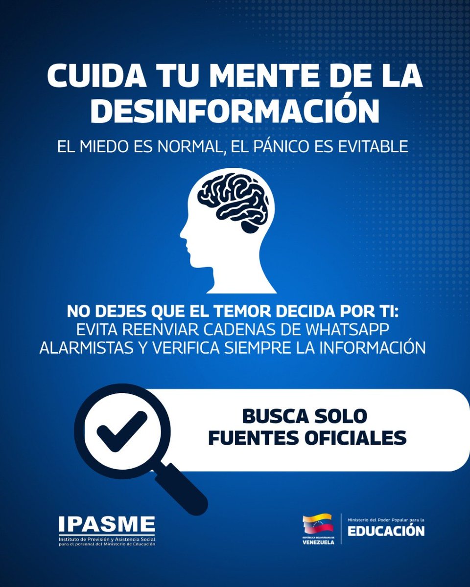 IpasmeOficial's tweet photo. 3️⃣ Conecta con otros. Llamar a un vecino te da calma también. La empatía sostiene.

El Ipasme está contigo. 🇻🇪

#Ipasme #SaludMental #TerremotosVenezuela #FuentesOficiales https://t.co/vUaon5T7pF