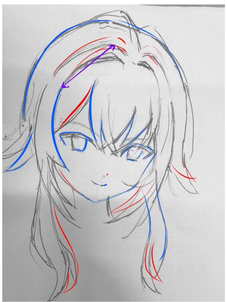 ponntass's tweet photo. 本日の添削結果です。今回こちらから見て右の顎から描いたんですけど、描きづらい半面で意外とラインは合ってました。でも前髪の分け目はいつもと逆に下にズレちゃった… https://t.co/RDlyiV6DGD
