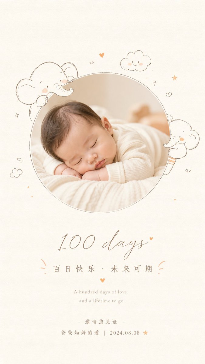 Soft Newborn 100 Days Card