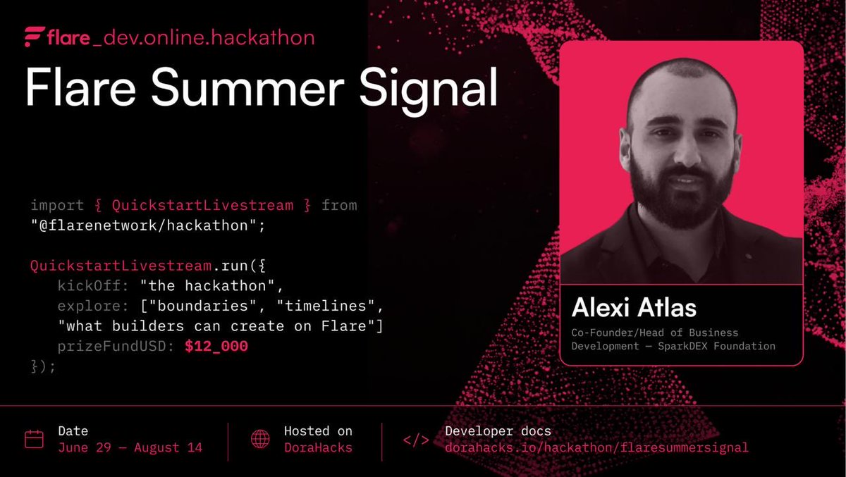 AlexiAtlas's tweet photo. Excited to be joining @FlareNetworks' Summer Signal Hackathon as a mentor this year ☀️

On behalf of @SparkDEXAI, I'm looking forward to be mentoring builders pushing the boundaries of DeFi and what's possible on Flare.

Can't wait to meet the teams, share what we've learned building SparkDEX, and hopefully help turn a few ambitious ideas into real products.

See you there!