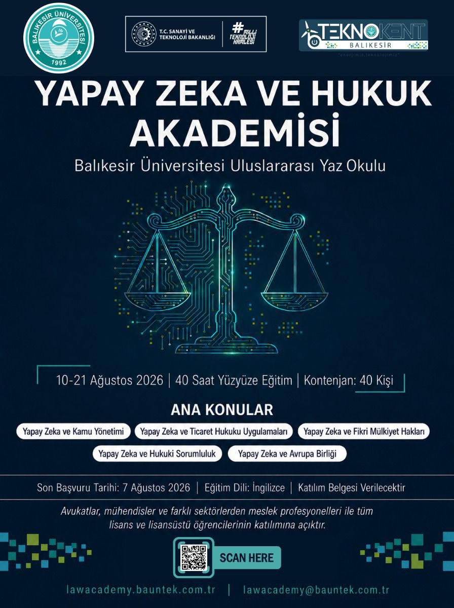 bauntek's tweet photo. 📢 Erken Kayıt Fırsatı Devam Ediyor!

Balıkesir Üniversitesi Uluslararası Yaz Okulu kapsamında, Balıkesir Üniversitesi Hukuk Fakültesi ve Balıkesir Teknokent iş birliğiyle düzenlenen Yapay Zekâ ve Hukuk Akademisi için başvurular devam ediyor.

🔗 Başvuru: https://t.co/kiBqXum8Ba https://t.co/Jdh0jrnqMN