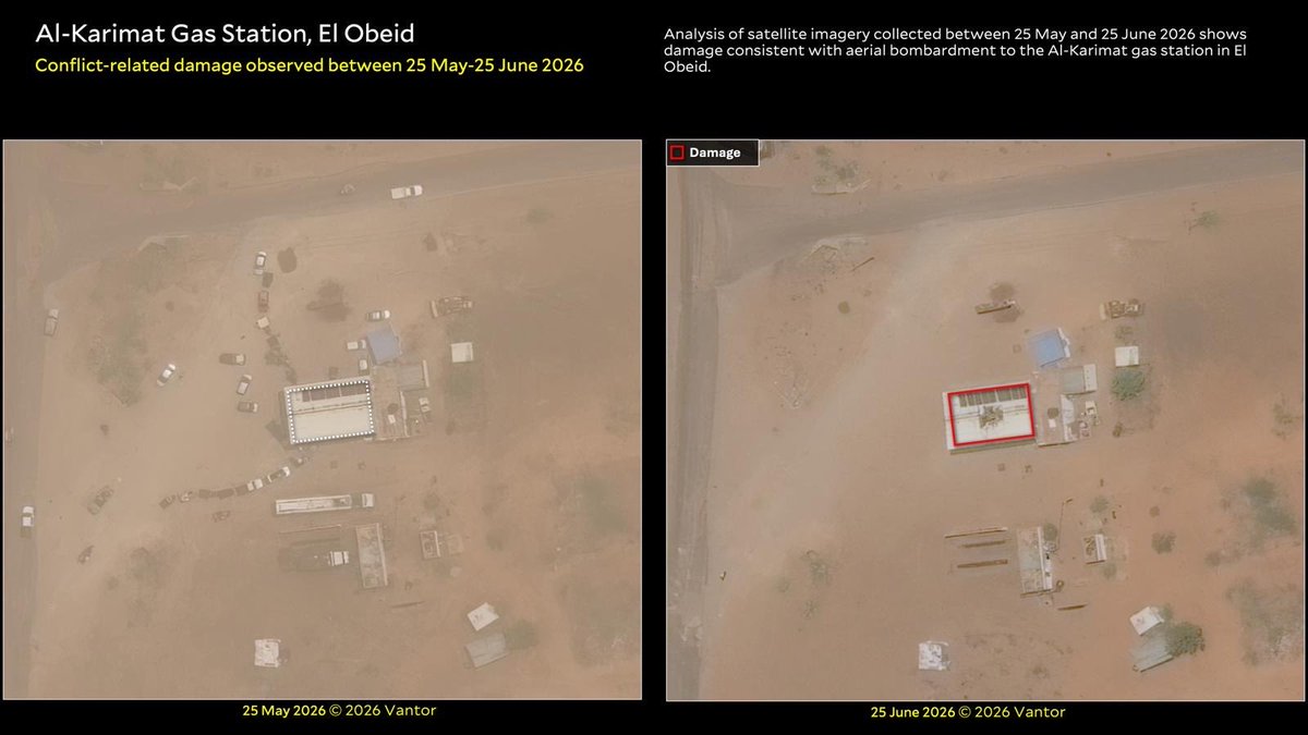 HRL_YaleSPH's tweet photo. 🚨New Report 🚨 @HRL_YaleSPH confirms damage to power stations and gas stations that threaten El Obeid's ability to produce clean water visible in recent satellite imagery. 

700 new IDP tents are visible in a 1-month period in El Obeid's main IDP Camp. 

#KeepEyesOnSudan
🛰️@Vantortech

Report Available at: https://t.co/oNUbIzbjRF