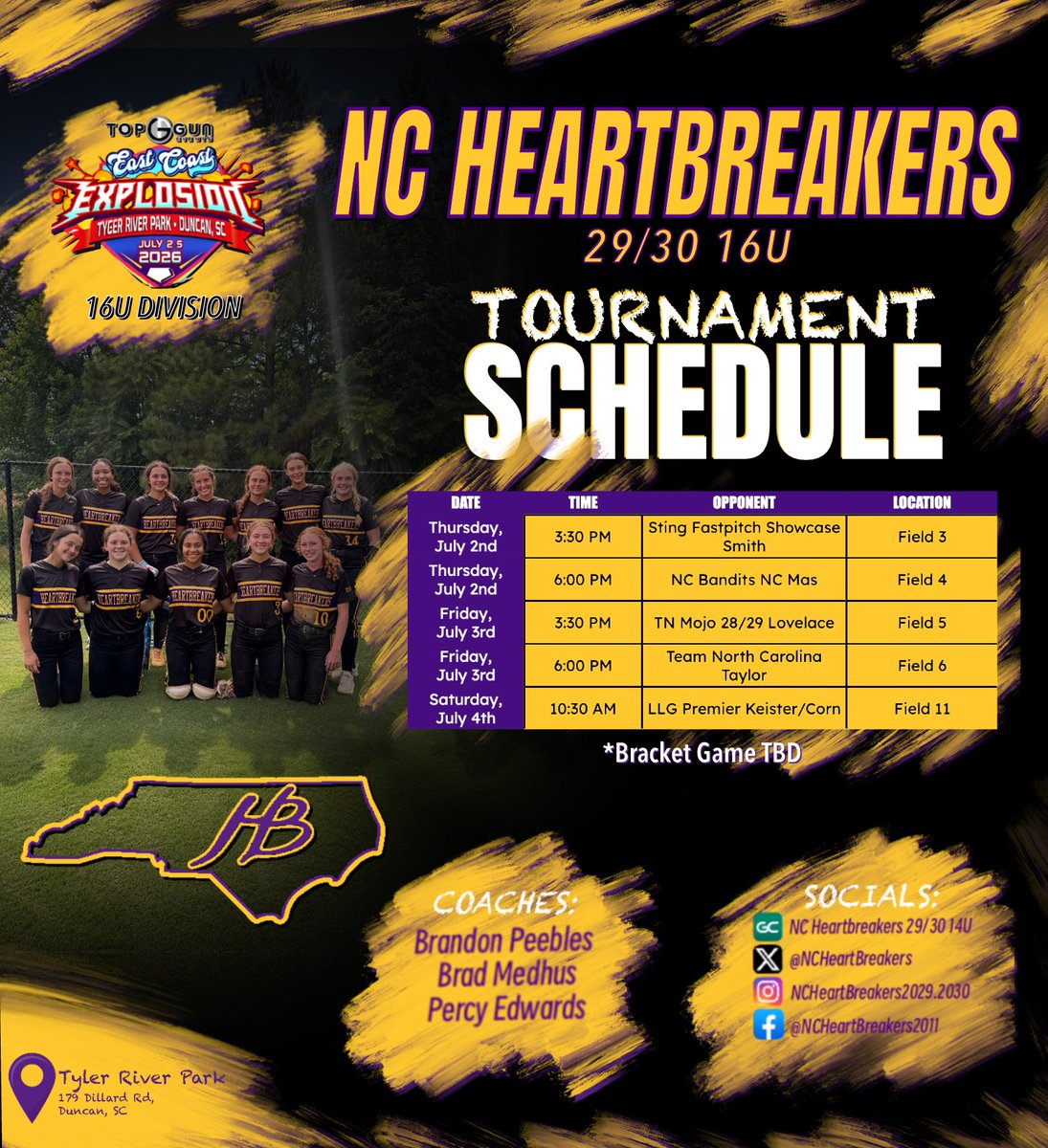 ncheartbreakers's tweet photo. 🚨Catch us in South Carolina this week!🚨

We are headed to South Carolina this week to compete in the @TopGunEvents East Coast Explosion 16U Division! @Nationals_Coach https://t.co/dvESFhNTGS