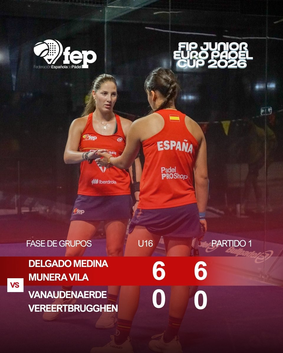 padelfederacion's tweet photo. ¡El primer punto se viene a España!
U14 ✅
U16 ✅
U18 ✅
¡Seguimos España!
#NuestroFuturo
#PadelFEP🇪🇸 #FIPJuniorEuroPadelCup2026 https://t.co/Chsnq5HSaE