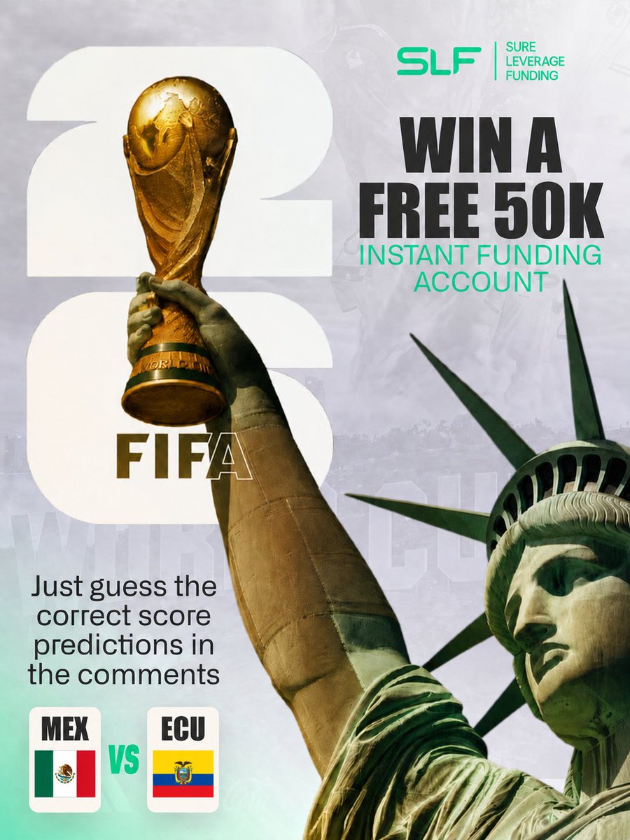 SureLeverage's tweet photo. WIN A FREE $50K INSTANT FUNDING ACCOUNT! 🏆⚽

Think you know football?

To enter:
✅ Like this post
✅ Follow our page
✅ Comment your MEX vs ECU score prediction

One winner with the correct score prediction will be randomly selected after the final whistle and awarded a FREE $50K Instant Funding Account! 💰

Visit: https://t.co/ZVYlc67sP3