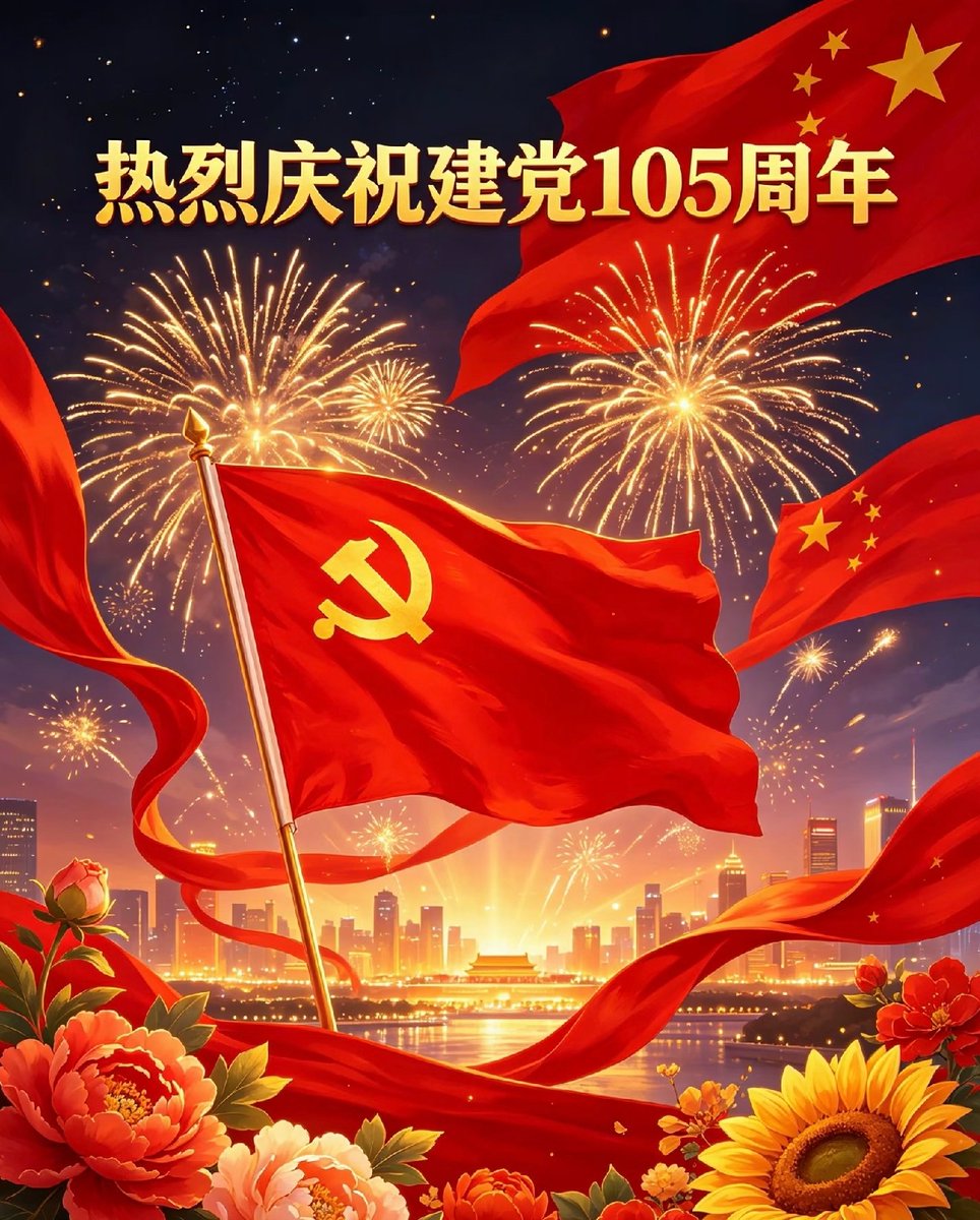 Grace465406's tweet photo. 山河岁月，风雨兼程
今天热烈庆祝中国共产党成立105周年✨
百年征程波澜壮阔，百年初心历久弥坚
从硝烟四起到国泰民安
目光所至皆为华夏，五星闪耀皆为信仰
生在红旗下，长在春风里
永远跟党走，不负盛世，不负韶华
祝伟大的党生日快乐🇨🇳 https://t.co/aiarFwG1V0