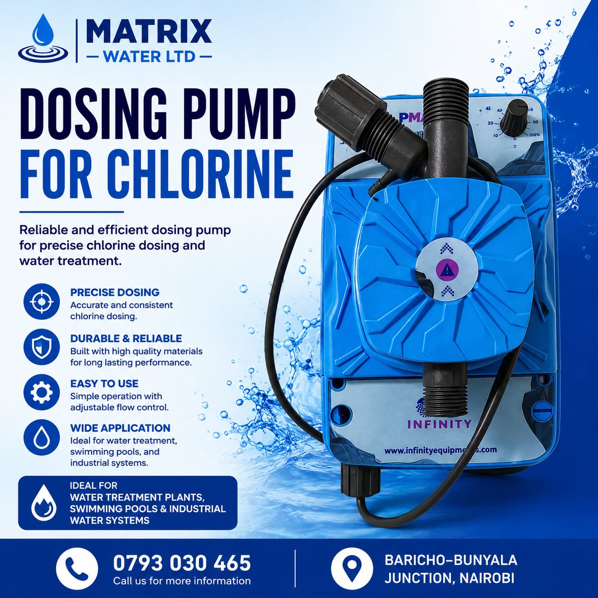MatrixWaterLTD's tweet photo. π§ Precise chlorine dosing for safer, cleaner water.
Reliable dosing pumps for water treatment, pools & industrial systems.
π 0793 030 465
#MatrixWaterLtd #WaterTreatment #DosingPump #CleanWater https://t.co/hizBDJ2Rtf