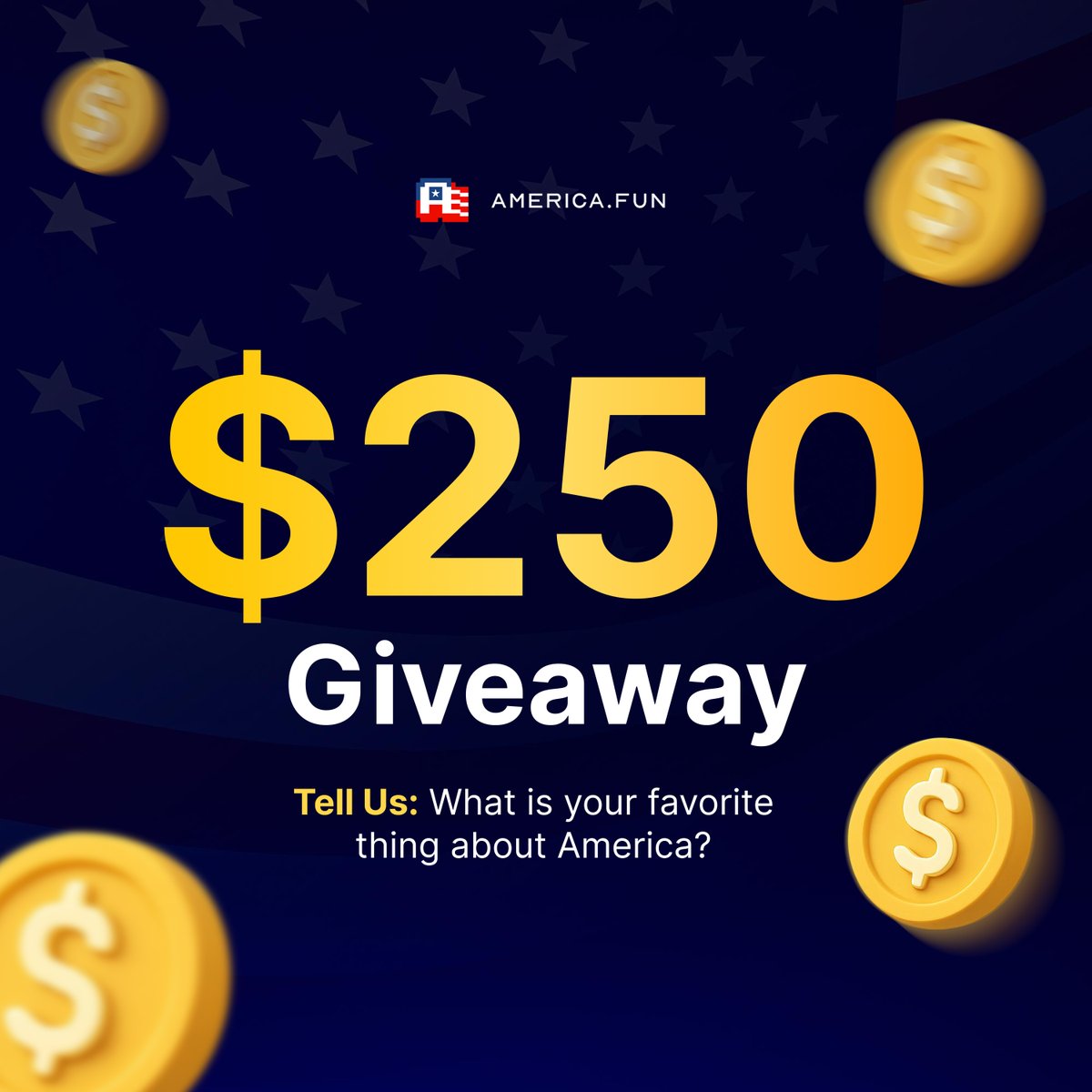 americadotfun's tweet photo. 🇺🇸 GIVEAWAY TIME 🇺🇸

In celebration of America's 250th birthday, we're giving 5 lucky winners $250 worth of $AOL each!

To enter:
- Follow @americadotfun & @americadotnews
- Like & repost this post
- Comment your wallet address below and reply with your favorite thing about America 🦅

5 winners will be chosen at random and announced on the 4th of July.