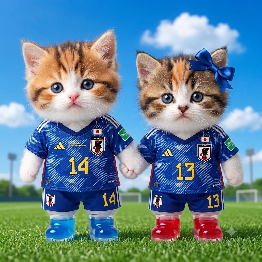 Momochanmama625's tweet photo. #2026ワールドカップ 🏆⚽

今月は、ワールドカップで始まり、ワールドカップで終わった桃mamaでした… ⚽🎵
でも、もう日本の試合は観れない…⁝(ृᵒ̴̶̷᷄⌑ ᵒ̴̶̷᷅ ृ )ु⁝ ｻﾐｼｲ…

７月も、よろしくお願いしま～す˙˚ 𓆩 (*´▽`*)✿𓆪 ˚˙

 #猫好き   #サッカー好き 
 #AIイラスト https://t.co/g9lZrpk94g