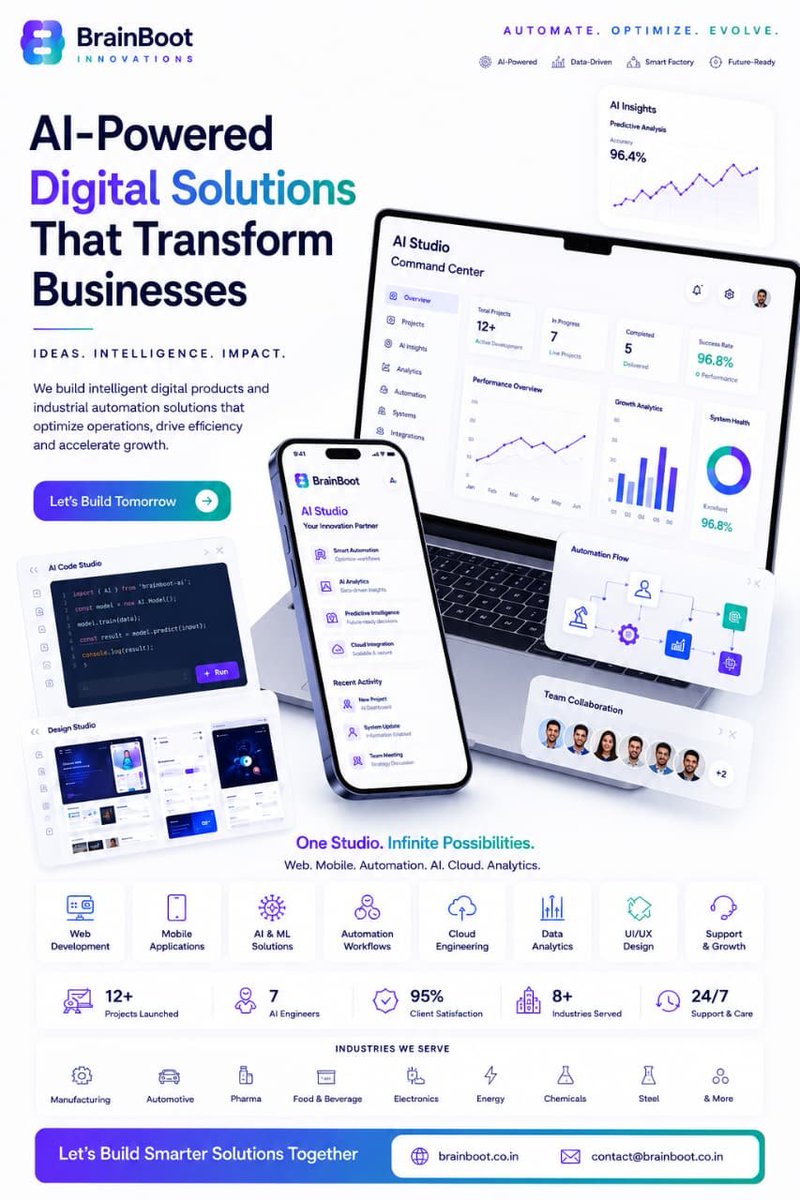 askbrainboot's tweet photo. 🤖 AI-Powered Digital Solutions That Transform Businesses.

✨ What We Offer: 
💻 Custom Web and Mobile App Development
🧠Web Solutions
⚙️ Workflow Automation
🎨 UI/UX Design
🛠️ Ongoing Support &amp; Maintenance

🌐 https://t.co/P1Z4lSBTDz
📧 contact@brainboot.co.in

#devolopment #ai https://t.co/VHWl4BIOmu