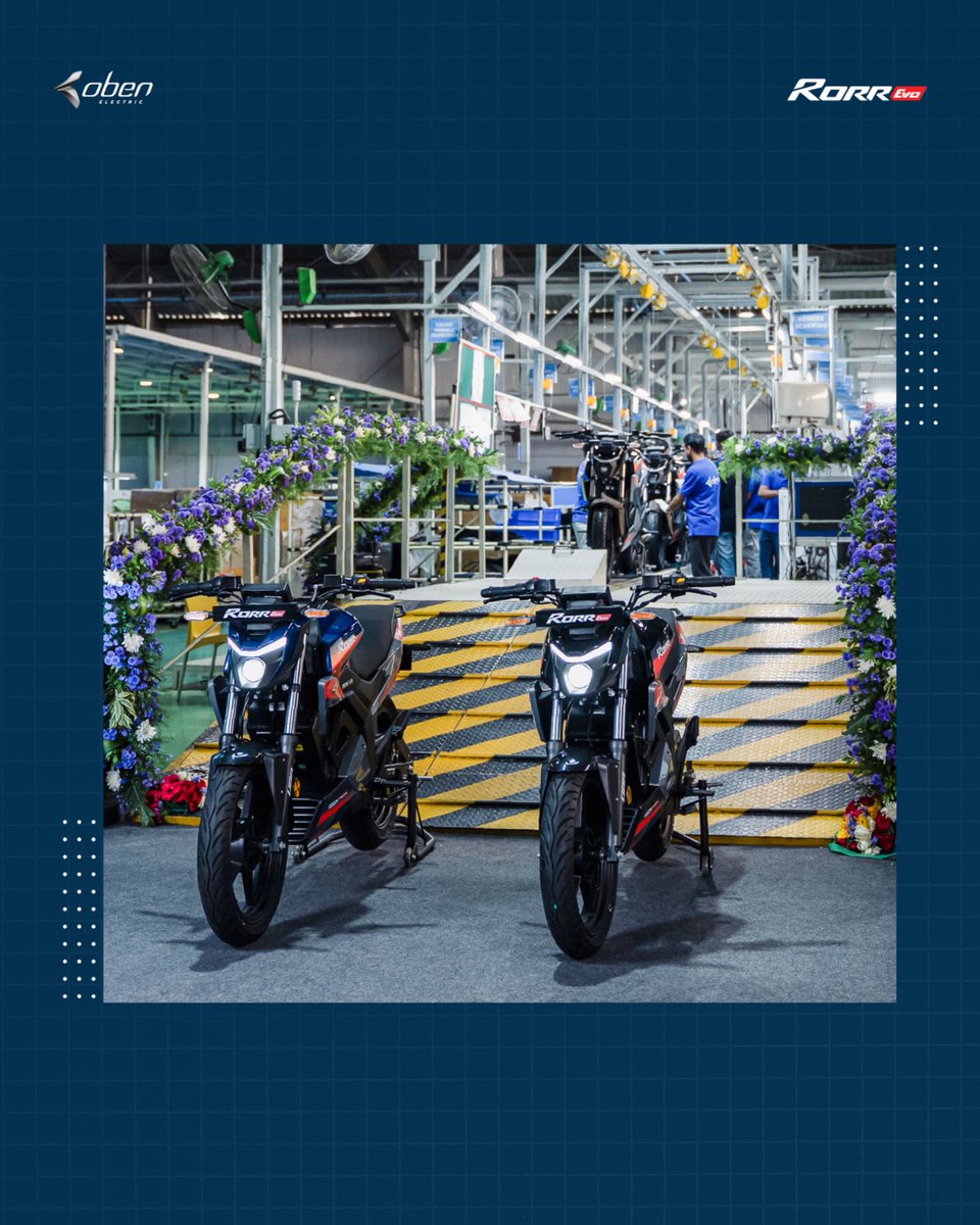 ObenElectric's tweet photo. It begins. ⚡

The very first Rorr Evo rolls off our factory conveyor, marking the start of a new chapter.

Built in India. Engineered for everyday performance. Ready for the roads.

Deliveries will begin soon.

#RorrEvo #ObenElectric #BuiltInIndia https://t.co/Iqqb9Ip0hp