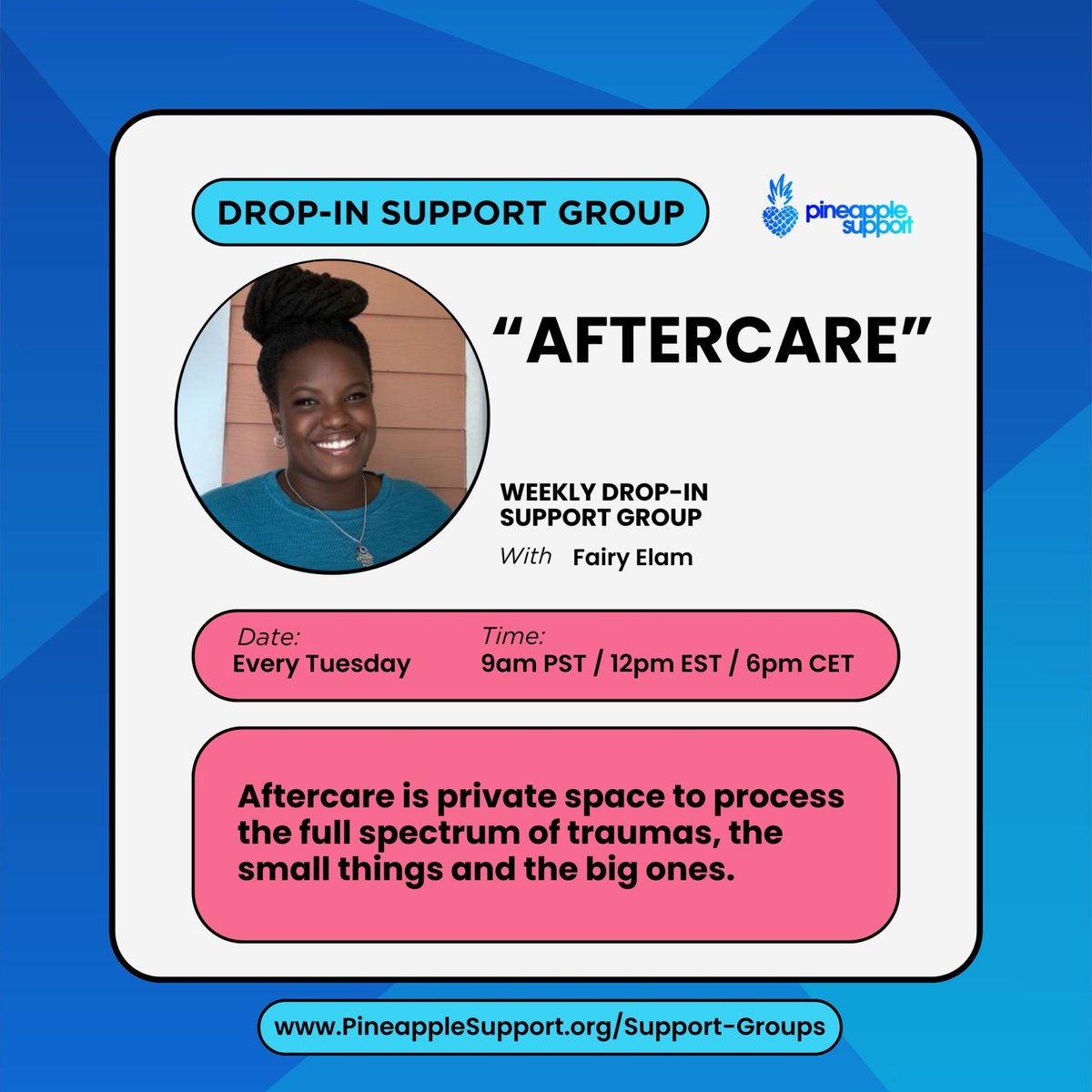 PineappleYSW's tweet photo. You don't need a "big enough" reason to seek support.

Join us today for "AFTERCARE," a weekly trauma support group for online adult industry professionals. A safe space to talk, connect, and heal together.

Join: https://t.co/DfzJ4eHIxk https://t.co/24gNYGUrgd