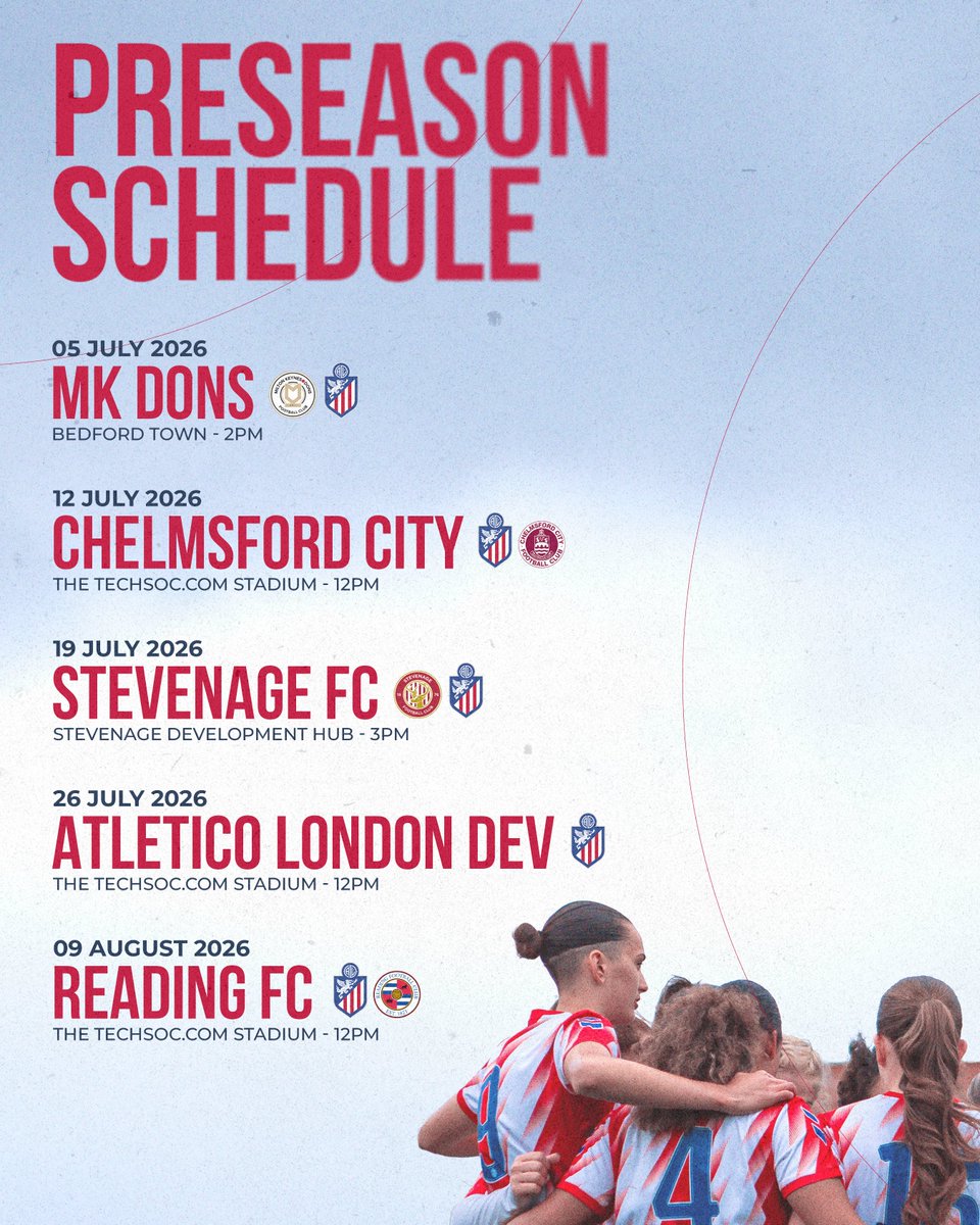 atleticolondon_'s tweet photo. Looking Ahead to 2026/27: Pre-Season Fixtures Confirmed

Read more about our pre-season schedule on https://t.co/rUkfbcE0FD https://t.co/94rKOxEfAR