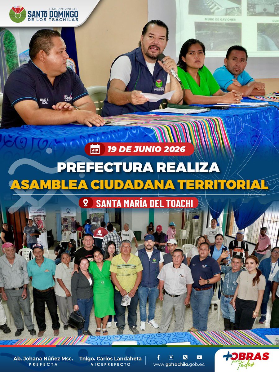 GadTsachilas's tweet photo. 🗣️ #ProvinciaParticipativa | Cumpliendo con la Ley de Participación Ciudadana, realizamos la Asamblea Territorial en Santa María del Toachi, espacio donde la comunidad participó activamente en la priorización de las obras, que se ejecutarán con presupuesto participativo 2027. https://t.co/sqLzl4FW5R