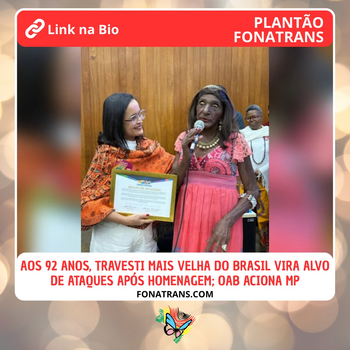 fonatrans's tweet photo. ⚖️Aos 92 anos, travesti mais velha do Brasil vira alvo de ataques após homenagem; OAB aciona MP
🔗https://t.co/vm0pYG8pea https://t.co/bnPavrwawM