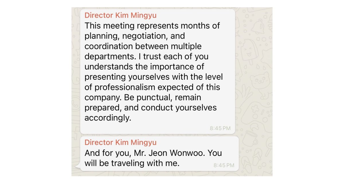 so14ire's tweet photo. google search: how to survive your demonic boss?

step 6: survive your first business trip together.
—
a filo #minwon au | part 6 https://t.co/wpIZKAyQEA