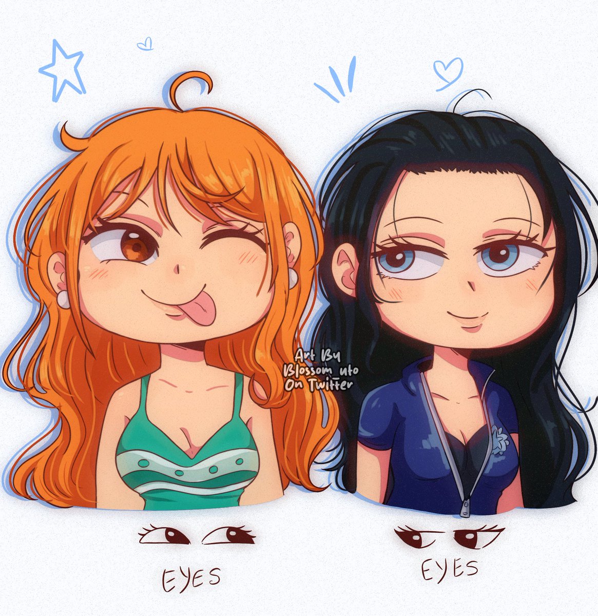 Blossom_uto's tweet photo. Nami and Robin fanart! I tried a chibi style, so I don't think it turned out quite as well as I wanted, but I think it's pretty good for a first attempt! https://t.co/OYeu1hO2iC
