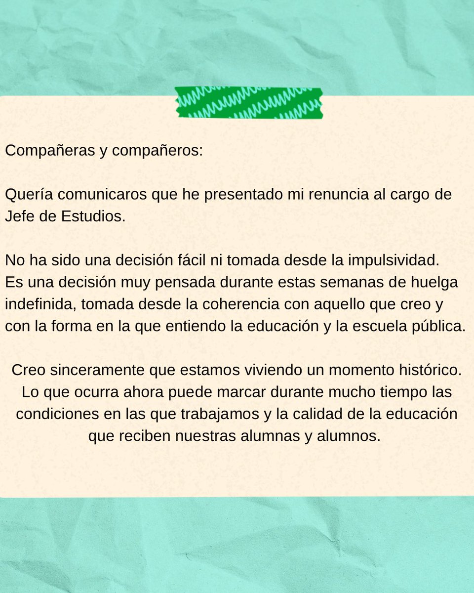 PabelRock's tweet photo. Tres cursos en el cargo de jefe de estudios acaban en el día de hoy. Tres cursos en los que he aprendido a tener una visión más amplia de la educación. 

Comparto la carta que escribí el 25 de mayo a los compañeros sobre esta decisión. ✊🏾💚

#KAIRÓS https://t.co/wMDTzIC9K8