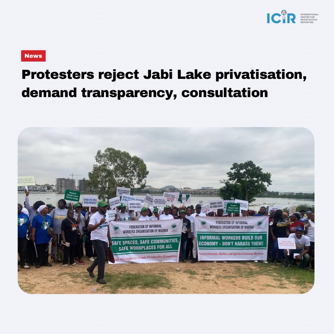 TheICIR's tweet photo. Informal workers, residents and civil society prganisations on Tuesday, June 30, staged a peaceful protest at the Jabi Lake Recreational Park in Abuja, demanding that the Federal Capital Territory (FCT) Administration halt the proposed redevelopment and privatisation of the park until the full details of the project are made public and affected communities are consulted.
https://t.co/LZj2KBGRJF