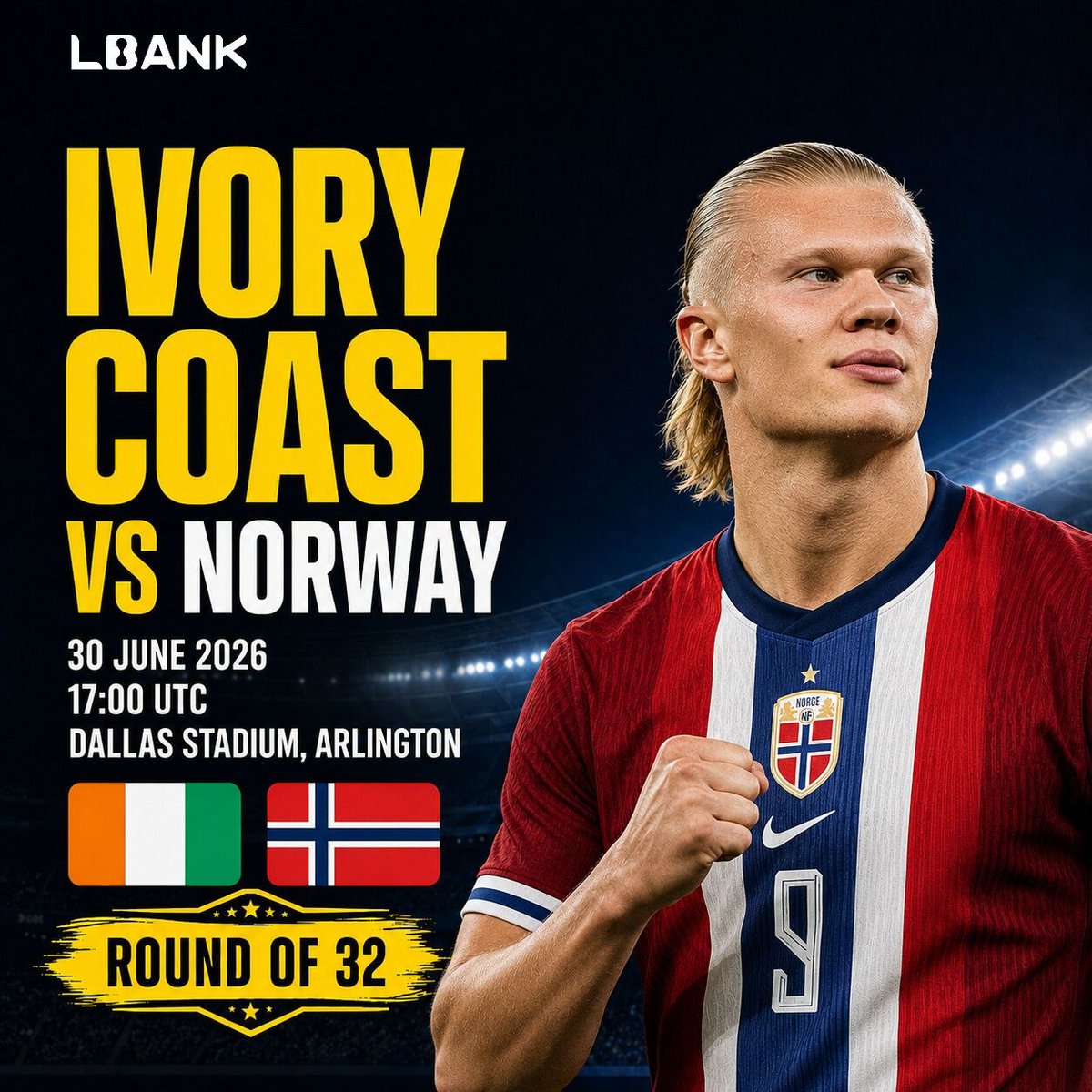 LBankPT's tweet photo. 🇨🇮 Costa do Marfim x Noruega 🇳🇴. Oitavas de final. ⚽🔥

A fase de grupos terminou e agora cada partida decide quem avança um passo mais perto do troféu.

Será que a 🇨🇮 Costa do Marfim conseguirá parar o ataque da Noruega, ou a 🇳🇴 Noruega avançará para as oitavas de final?

 Faça sua previsão no LBank Predict:
https://t.co/04lNmpEtsW

#CIVNOR #LBankPredict #WorldCup2026