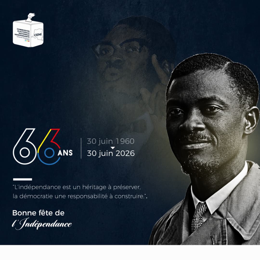 cenirdc's tweet photo. 30 Juin 2026, Fiers de notre histoire, engagés pour notre démocratie. 
La CENI vous souhaite une bonne fête de l’Indépendance. https://t.co/rV78AQN47A