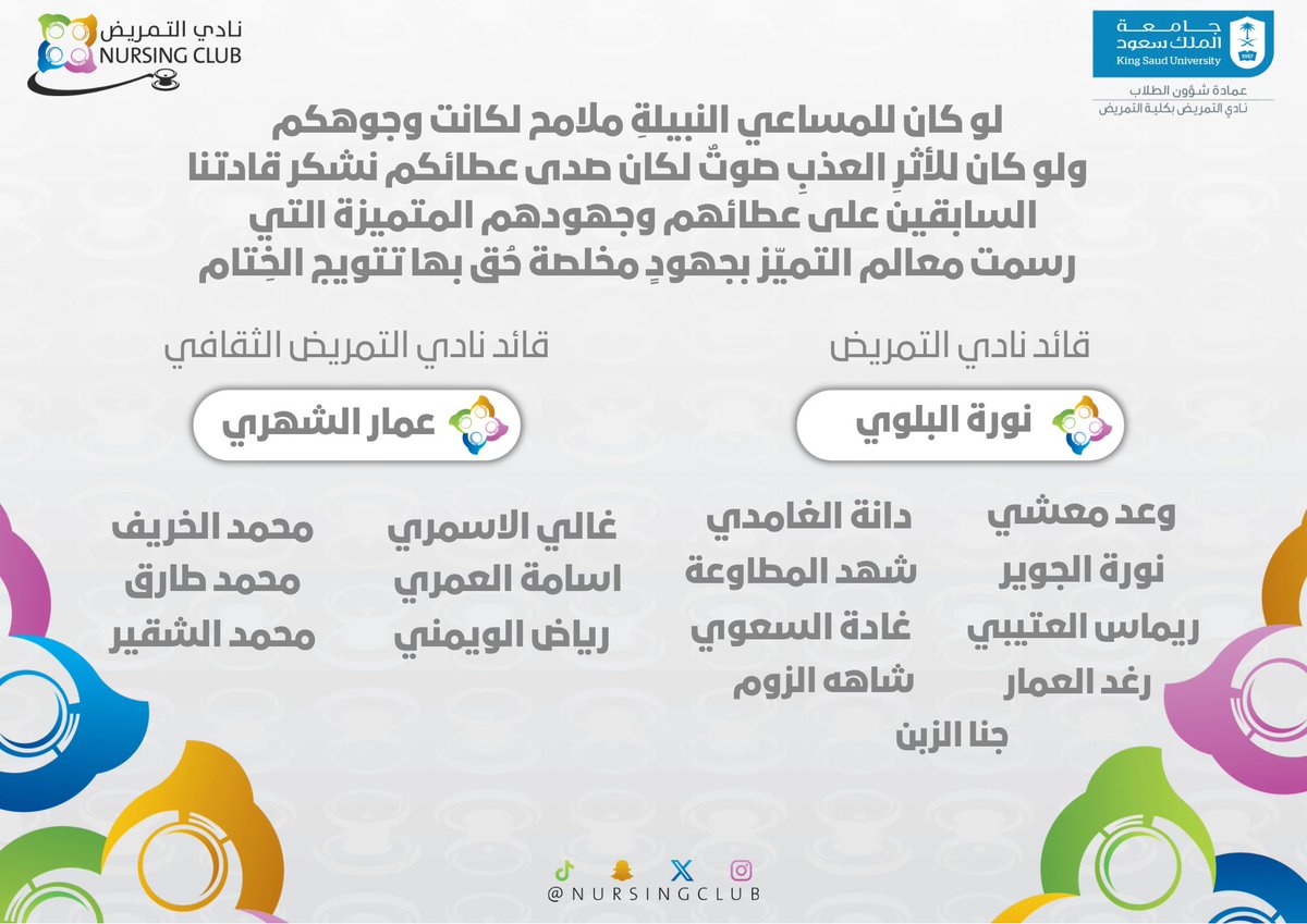 NursingClub's tweet photo. بفيضٍ من الإمتنان نشكُر من صنعوا البداية وخطّوا ملامحَ الأثر بصدق عطائهم https://t.co/C5Qvq068Gq