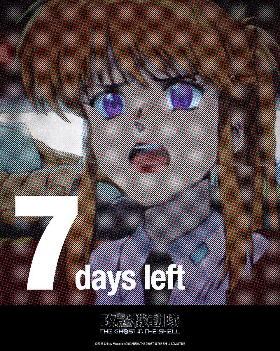 thegits_anime's tweet photo. TVアニメ
『攻殻機動隊 THE GHOST IN THE SHELL』
⚡️放送まであと1週間！⚡️

新時代のサイバーパンクアクション、始動。

2026年7月7日
カンテレ・フジテレビ系 全国ネット
“火アニバル!!”枠にて毎週火曜よる11時 
放送開始。

#攻殻機動隊 #theghostintheshell