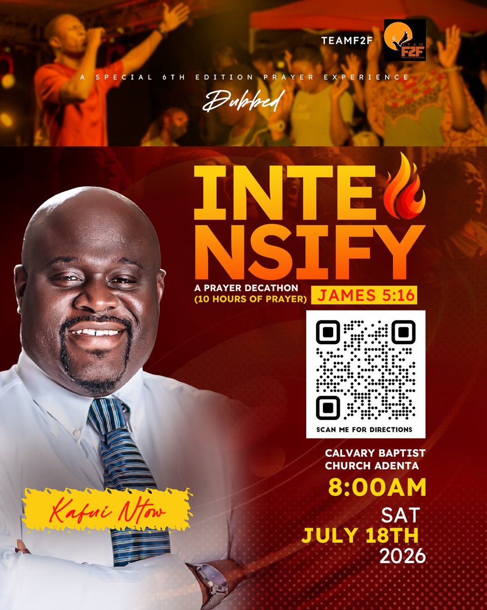 FTeamf2's tweet photo. 🚀 REIGNITE YOUR FAITH! 🚀
Are you ready for a deeper spiritual dimension? We are incredibly blessed to have Prophet Kafui Ntow leading us at  INTENSIFY a powerful Prayer Decathlon targeted at breaking chains and establishing new victories. https://t.co/8kTI9aB0aB