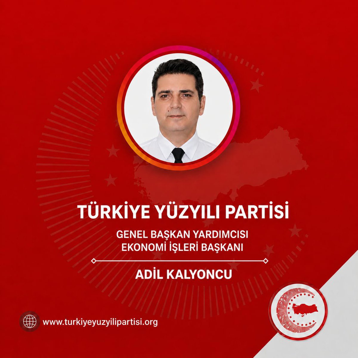 Typgenelmerkezi's tweet photo. Türkiye Yüzyılı Partisi Ekonomi İşlerinden Sorumlu Genel Başkan Yardımcılığına Sayın Adil Kalyoncu atanmıştır.

Bu kutlu görevin; devletimizin bekasına, milletimizin birliğine ve Türkiye Yüzyılı’na güç katmasını temenni ediyoruz.

Hayırlı olsun! 🇹🇷

#TürkiyeYüzyılıPartisi https://t.co/yky1rpUSQS