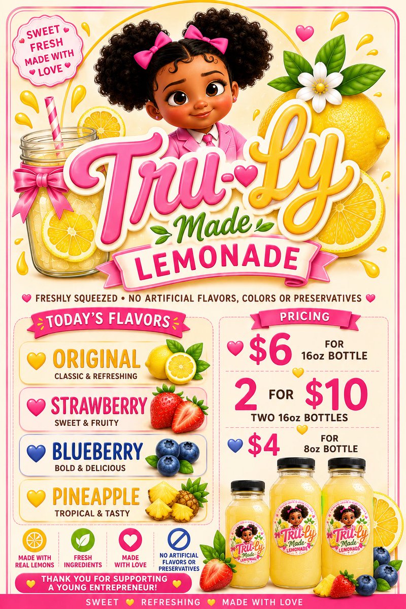 angelkatrinaaa's tweet photo. 🍋 Now Taking Orders for the Week &amp; Weekend! 🍋

Available flavors: 🍋 Original 🍓 Strawberry 🫐 Blueberry 🍍 Pineapple
📩 Send us a message to place your order.
Thank you for supporting our small business! 💛 #DMVsmallbusiness #dmvyoungentreprener
#SupportSmallBusiness https://t.co/i3mpQLg6m2