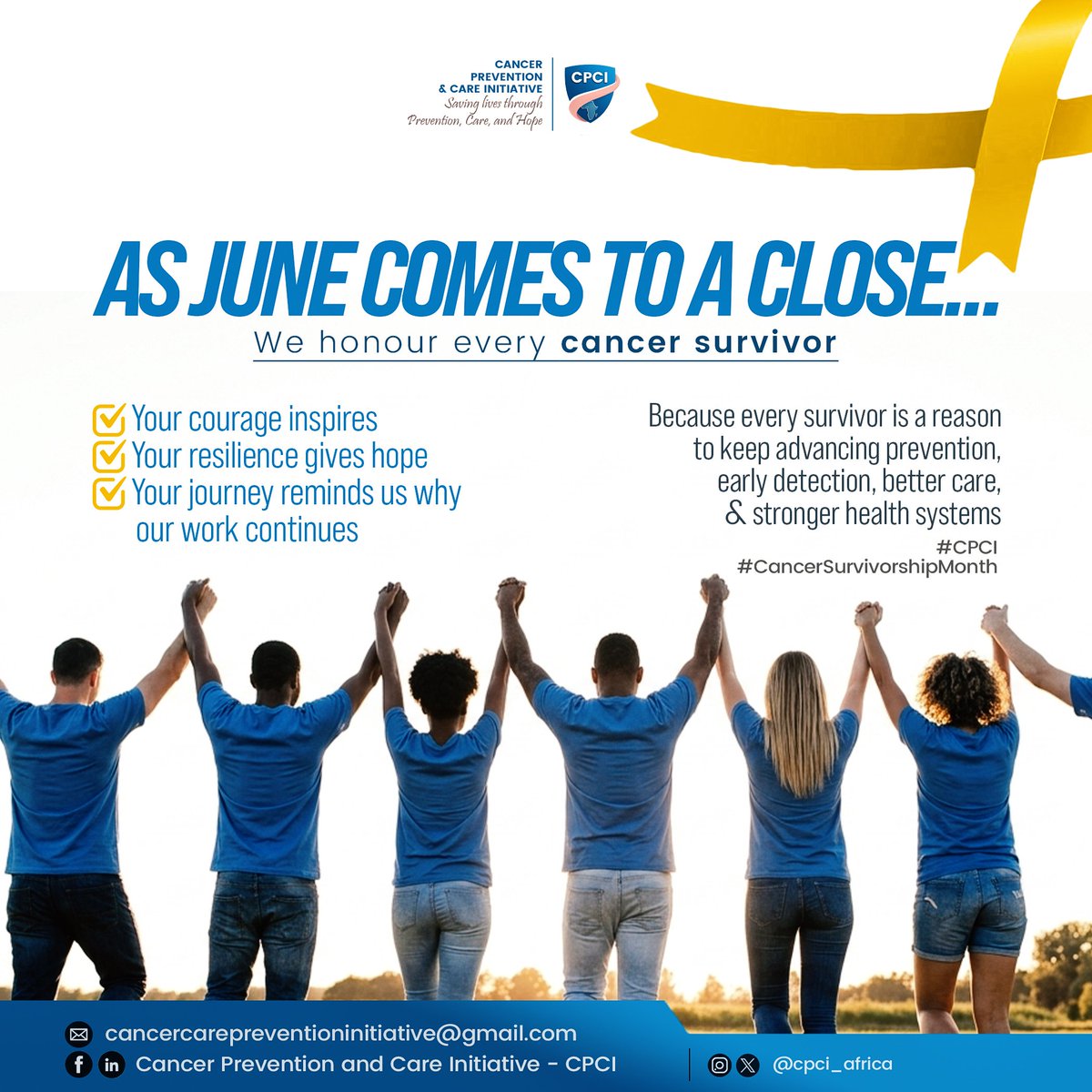 cpci_africa's tweet photo. As Survivorship Month comes to a close, we celebrate every survivor whose courage &amp; resilience continue to inspire hope.

Your journey reminds us why prevention, early detection, quality care, &amp; stronger health systems matter.

Our work continues.

#CancerSurvivorshipMonth #CPCI https://t.co/LE6WSYa85g