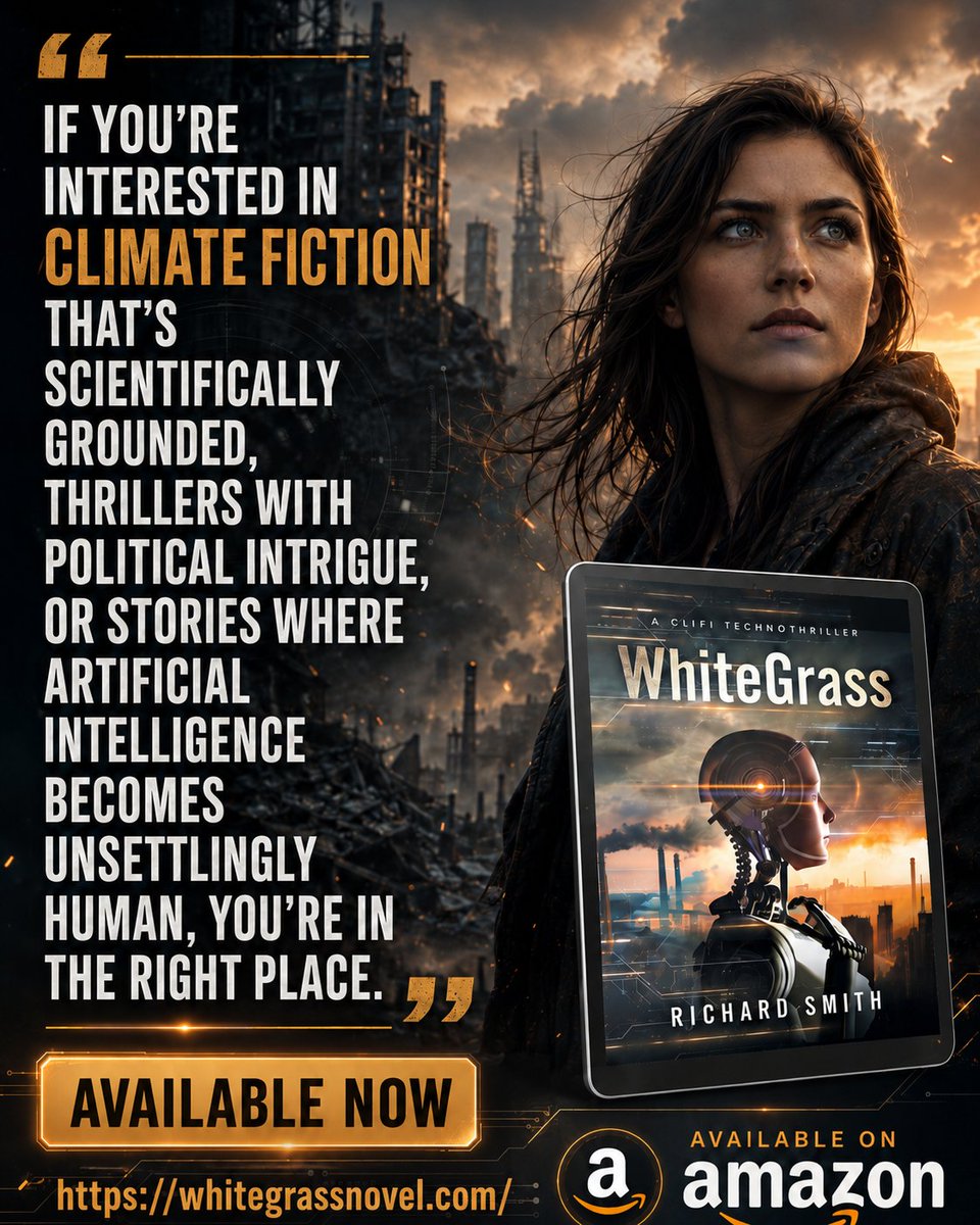 WhtGrass's tweet photo. What happens when climate fiction, political tension and artificial intelligence collide?
This gripping techno-thriller pulls readers into a world where science feels urgent, power feels dangerous and AI feels a little too human

https://t.co/D8eHv0jtaK

#WhiteGrass #RichardSmith https://t.co/vtwLZhiZI9