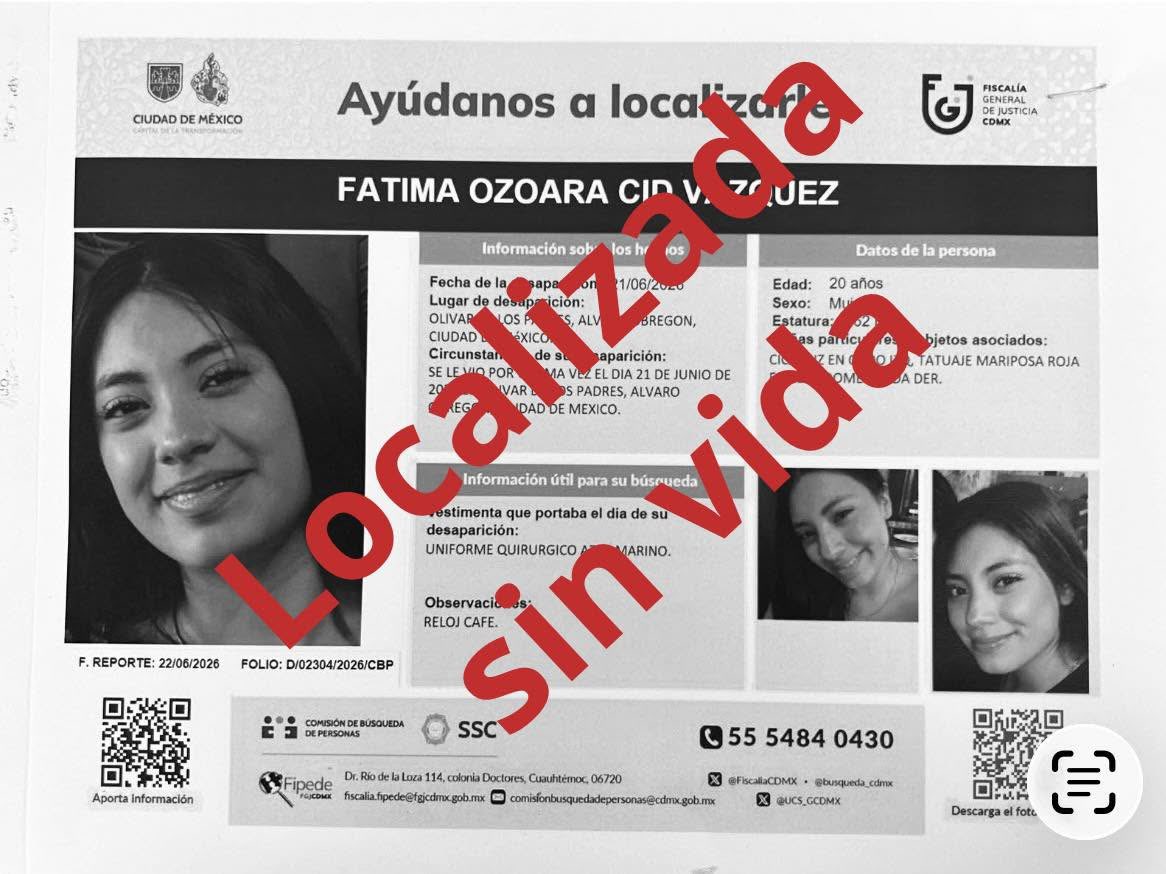 i_alaniis's tweet photo. LOCALIZAN SIN VIDA A FÁTIMA EN #Edomex  

Fátima Ozoara Cid Vázquez de 20 años, estudiante y auxiliar de enfermería, desapareció en la alcaldía Álvaro Obregón #CDMX el pasado 22 de junio. 

Salió de trabajar y no volvió a casa. 

Días después fue detenido un hombre presuntamente relacionado con su desaparición.  

Su familia bloqueó periférico para exigir avances en las investigaciones. 

Durante la madrugada su cuerpo fue encontrado en la comunidad de “el salitre” en el municipio de Tenancingo en el #Edomex

La fiscalía citó a su familia para el reconocimiento. 

En paz descanse.