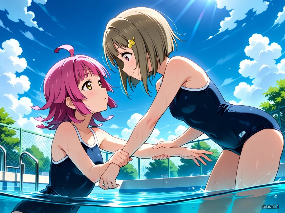 tiiai112's tweet photo. #AI_bikini_festival_2026
高咲さんのイベントに参加させていただきます！
今日は璃奈ちゃんの水泳の練習を手伝うかすみん
#中須かすみ
#天王寺璃奈 https://t.co/FbIUlm9NgY