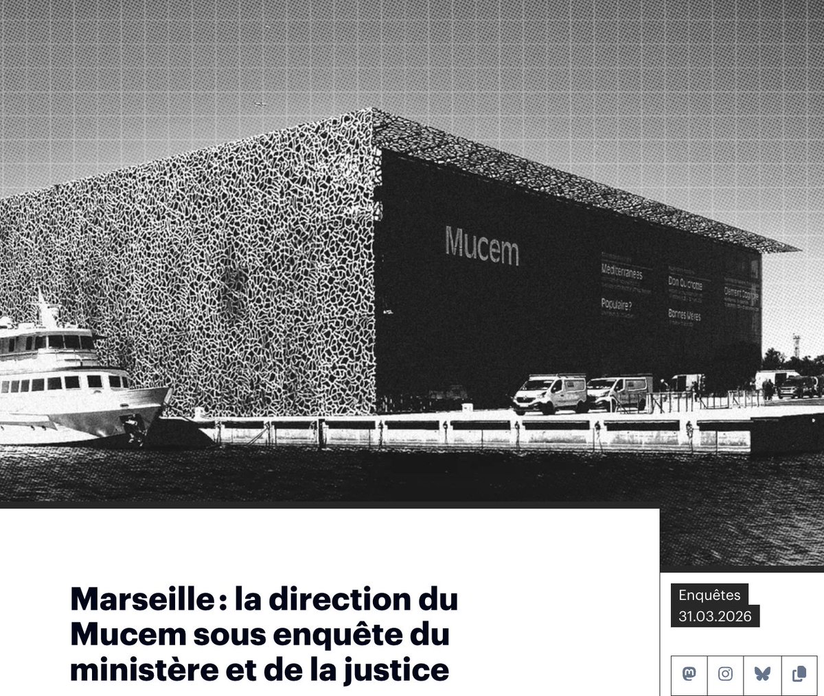 oroulot's tweet photo. #marseille : Pierre-Olivier Costa suspendu
Le pdt du #mucem, ex-dircab de Brigitte Macron, suspendu de ses fonctions par le ministère de la @Culture pour 4 mois. Une façon de protéger les salariés.
Une affaire révélée par @xavmon pour @blast_france :
https://t.co/fQMiwLbUIH https://t.co/JNrYTmen9y