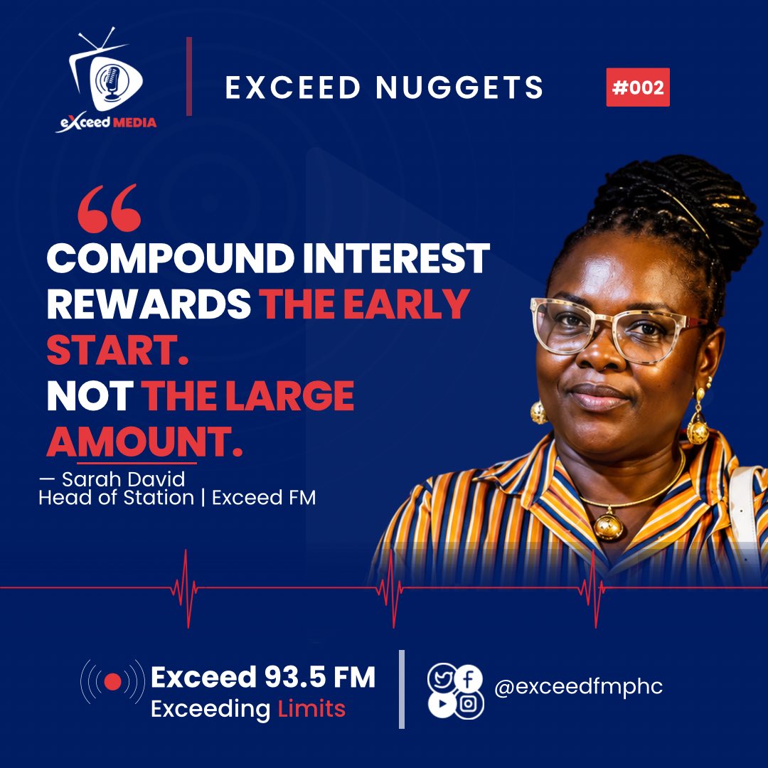 exceedfmphc's tweet photo. 💡 EXCEED NUGGETS #002

Start early.

That’s the real secret behind compound interest.

Inspired by Sarah David, Head of Station, Exceed FM.

💬 What’s one financial habit you wish you’d started sooner?

#ExceedNuggets https://t.co/X3mgCVLiZX