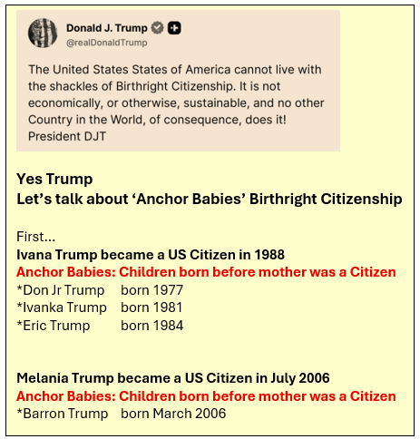 JCTrevino9's tweet photo. @anyonewantchips Yes trump @WhiteHouse @RapidResponse47 @GOP
Let's talk about Birthright Citizenship & Anchor Babies
Based on YOUR interpretation Tiffany is the only legit kid you have
#ArrestTrump
#ArrestTrumpsRegime
#ArrestSCOTUS https://t.co/rSQ1jRV79h