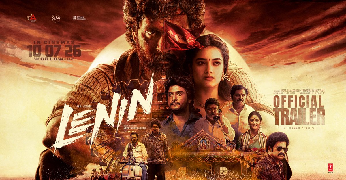 SitharaEnts's tweet photo. The all new AKHIL and the world of #LENIN are here to strike 💥💥

#LeninTrailer is out now 🔥🔥
▶️ https://t.co/7U7yGo9dvk

Witness the madness in theatres on July 10th, 2026. ❤️‍🔥❤️‍🔥

#LeninOnJuly10th 
@AkhilAkkineni8 #BhagyashriBorse @iamnagarjuna @vamsi84 @KishoreAbburu @MusicThaman @pramodactor1 @NavinNooli @artkolla @leonbrittodp @AnnapurnaStdios #ManamEnterprisesLLP @SitharaEnts @tseriessouth