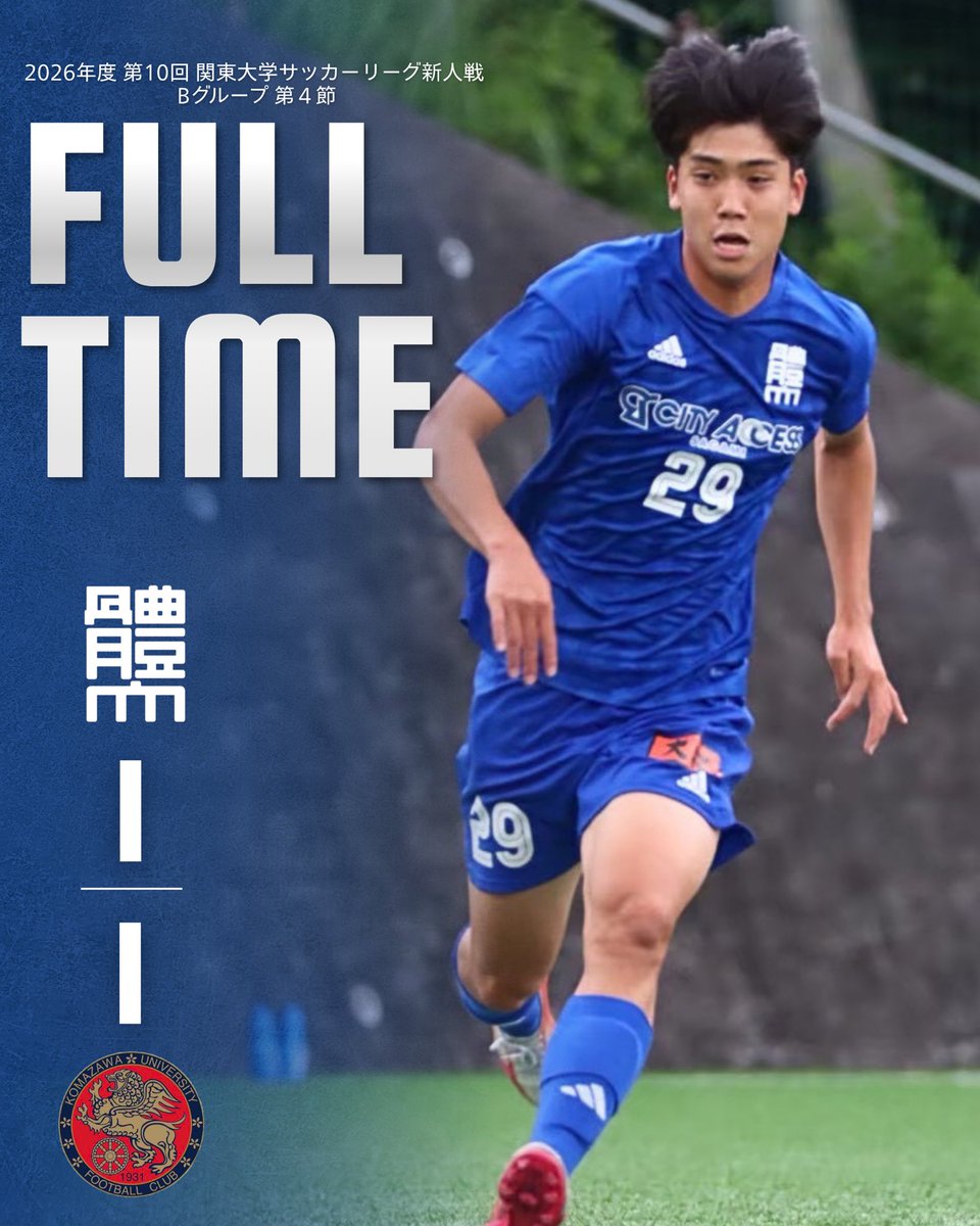 nssu_fc's tweet photo. 🔹試合結果🔹

🏆2026年度 第10回 関東大学サッカーリーグ 新人戦 Bグループ 第4節

🆚駒澤大学
🗓6月30日（火）
🕐18:30kickoff
📍日本体育大学 横浜・健志台キャンパスグ���ウンド
⁡
1-1（0-0.1-1）
【得点者】
82′   #太田創大

応援ありがとうございました����
 
#日本体育大学 #大学サッカー https://t.co/wjKsfSInO7