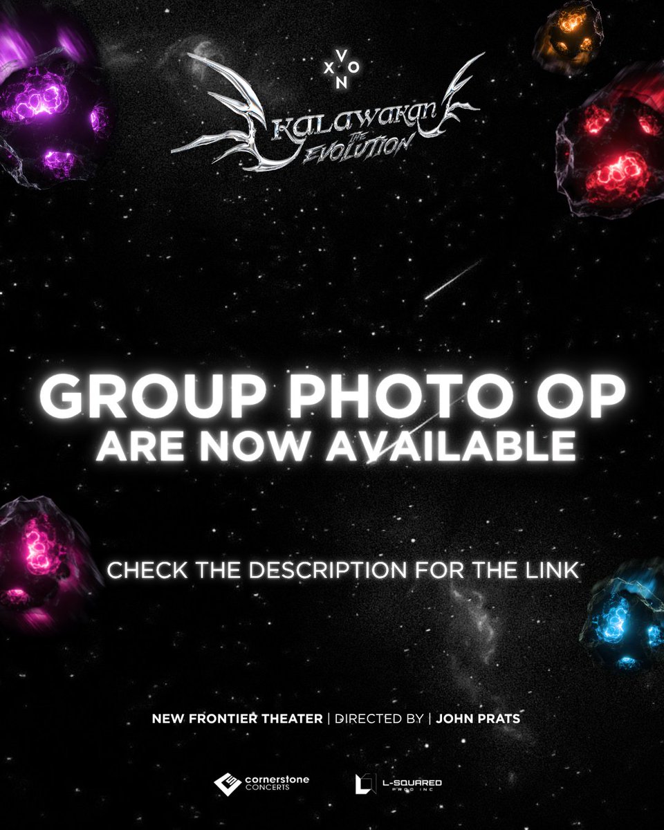 vxonofficial's tweet photo. The ultimate post-concert souvenir is finally here! 🏆📸

Our Group Photo Session pictures from Kalawakan: The Evolution are NOW AVAILABLE! Go download your photos, print them out, or make them your new lockscreen. Thank you again for sharing this historic night with us at the New Frontier Theater! 🙌💥

Download via this link: 👉 https://t.co/vvjgobh93K

Directed by John Prats Produced by Cornerstone Concerts and L-Squared Productions PH

#VXON #KalawakanTheEvolution #VXONKalawakan #CornerstoneConcerts #LSquaredProdPH