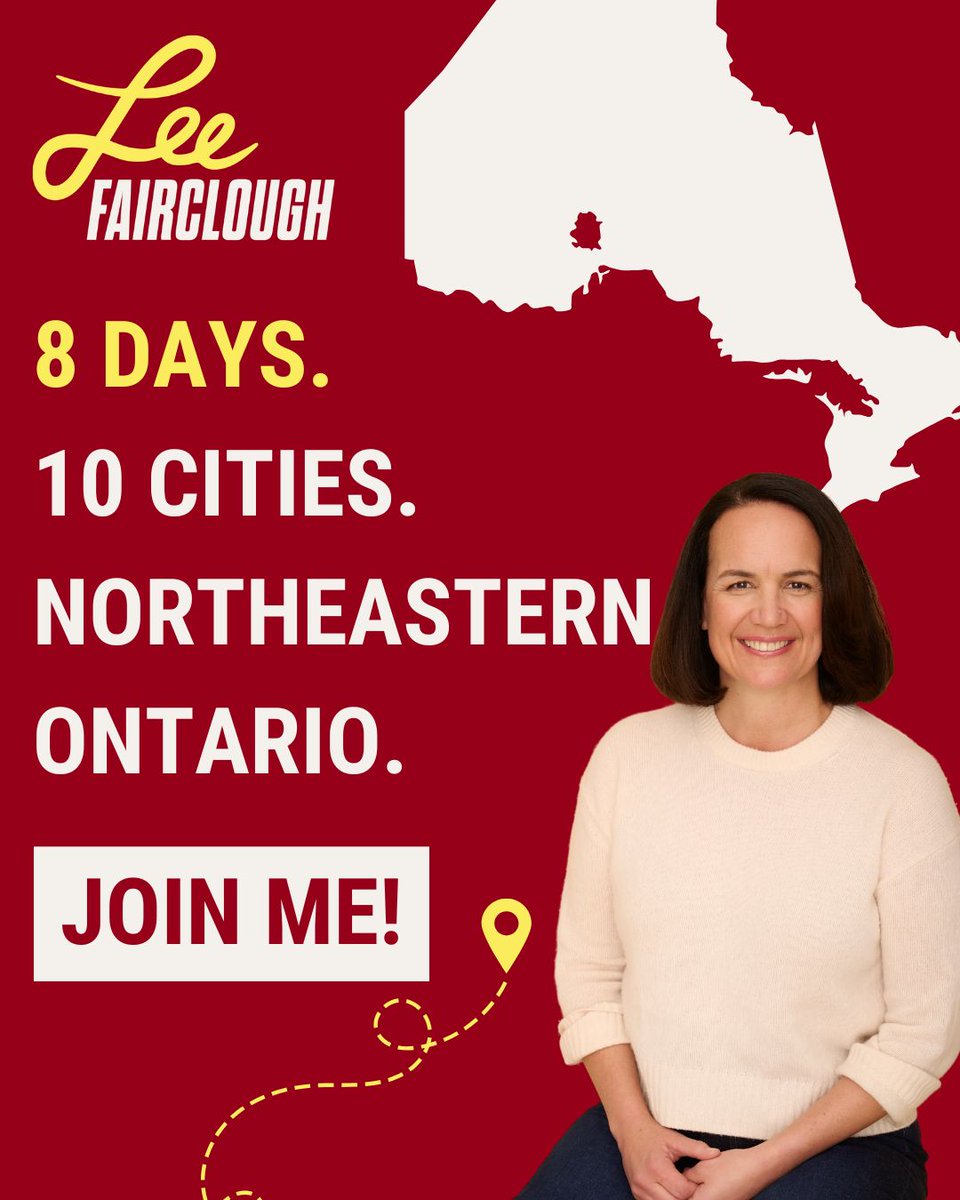 LFairclo's tweet photo. The conversations that matter most happen face to face.

This July, I'm spending eight days in Northeastern Ontario — criss-crossing the region and having real conversations with people about what matters to them.

The goal is all 124 ridings. In a few weeks, we hit the halfway mark.

Follow the journey at https://t.co/zQB3DGVHFj and come find us when we're in your area.

#OntariothatWorks for #NEOntario #onpoli #Leeforleader