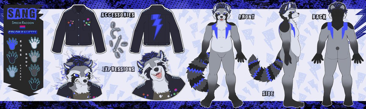 ZappyRacc's tweet photo. New reference sheet that I can't wait to use for working with fursuit makers ^^💙 Let the raccformation continue! https://t.co/o3G6YOw54L