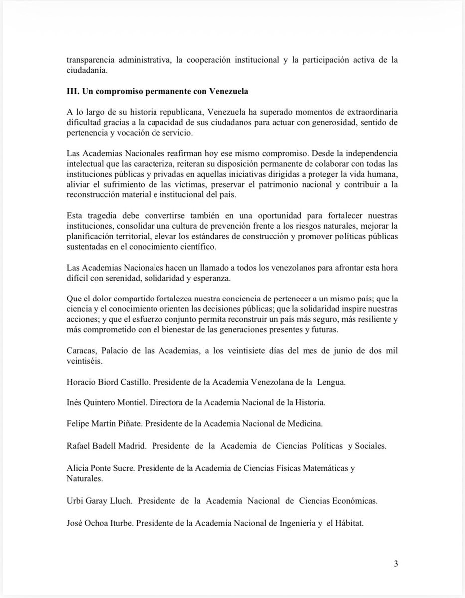 ANCEVenezuela's tweet photo. Comunicado interacadémico.

Las Academias Nacionales de Venezuela ante la emergencia nacional. https://t.co/ygFDBfKWkZ