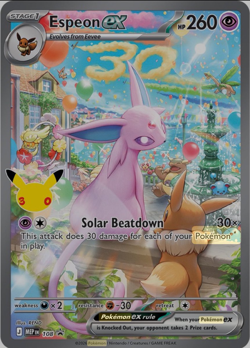 PokemonRestockr's tweet photo. 🚨 The Pokémon 30th Celebration UPC Promos Have Been Confirmed! ✨

🌞 Day UPC — Pikachu ex &amp; Espeon ex
🌙 Night UPC — Pikachu ex &amp; Umbreon ex

You can only get each promo set in its matching UPC Set! https://t.co/fm7PpMtiYD